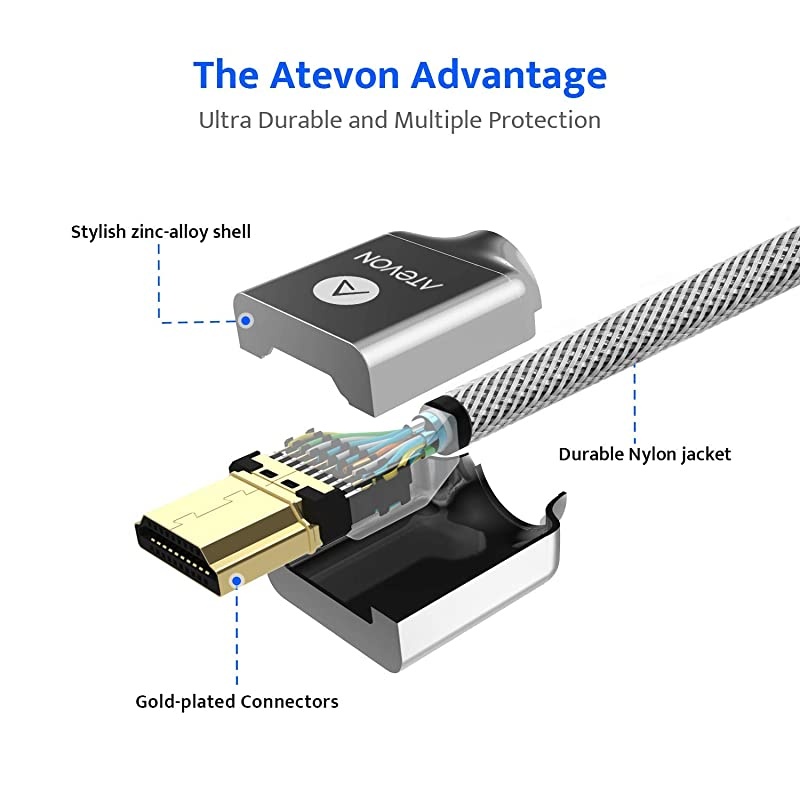 Cable 6 ft 4K High Speed 18Gbps 20 Cable 4K HDR 3D 2160P 1080P Ethernet28AWG Braided Cord Audio ReturnARC Compatible UHD TV Sliver