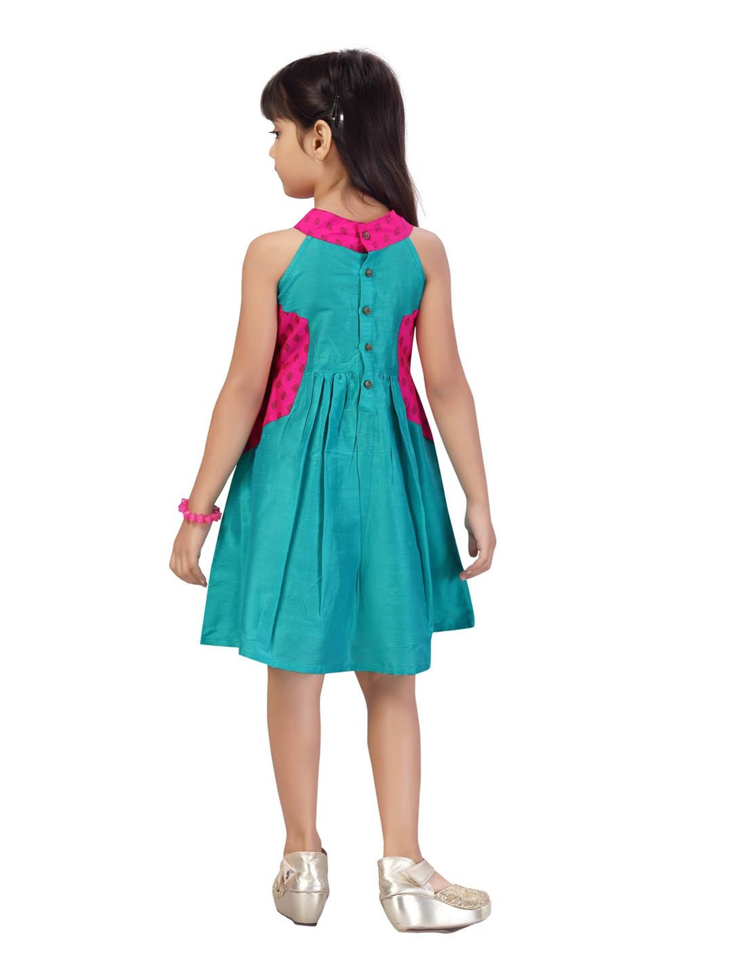 Aarika Kids Green & Pink Solid Frock