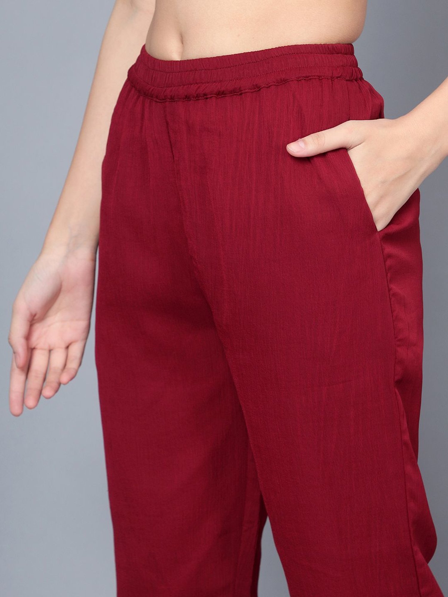 Anvi Be Yourself Maroon Mid Rise Trousers