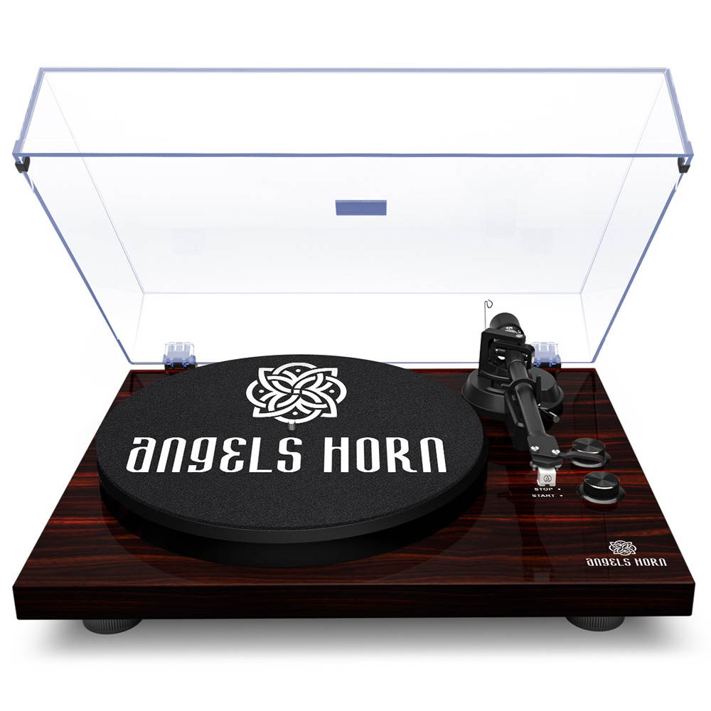 ANGELS HORN Bluetooth Record Player, Vinyl Record Player Stereo Vintage Phonograph Turntable Built-in 2-Speed Phono Preamp and USB Belt Drive, Vinyl to MP3 Recording, RCA Output (Mahogany Wood)