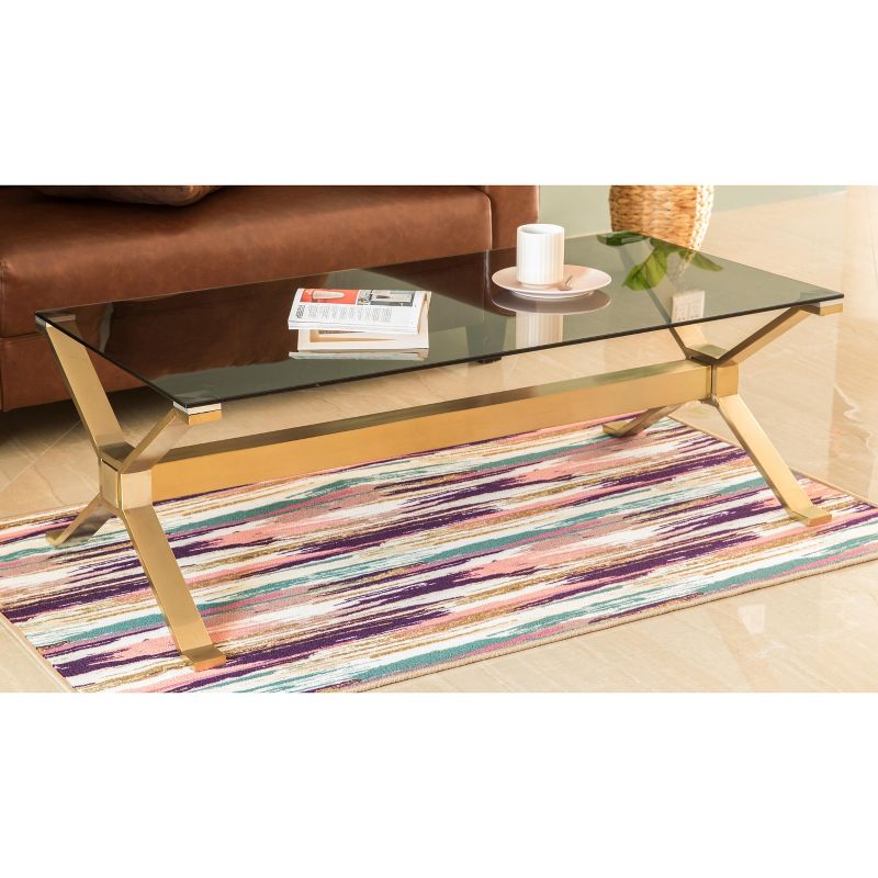 Bold Tones Rectangular Gold Stainless Steel Metal Smoked Glass Modern Coffee Table