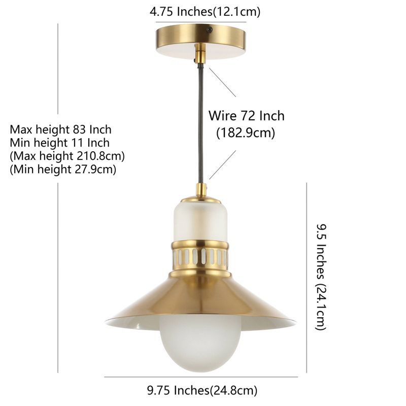 9.75" Adjustable Iron and Glass Colin Retro Hurricane LED Pendant Brass - Jonathan Y