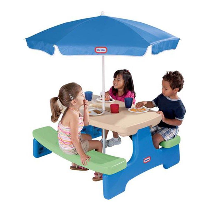 Little Tikes Easy Store Picnic Table with Umbrella - Green and Blue| 629952M