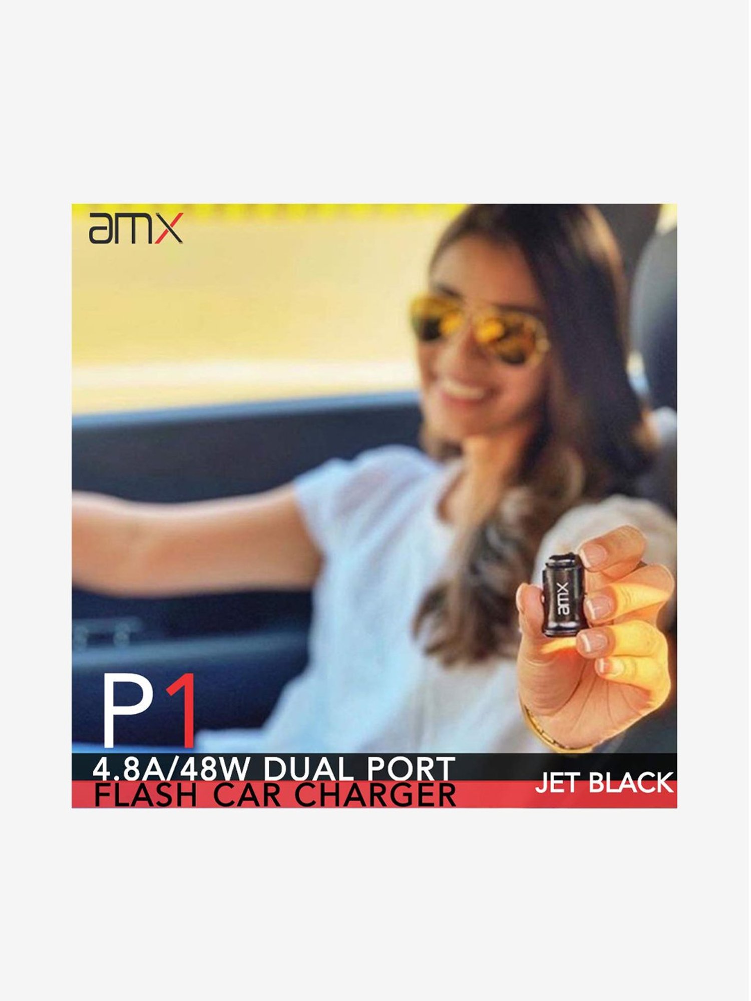 AMX P1 Atom Car Charger 4.8A/24W 2 Port with Micro USB Cable (Black)