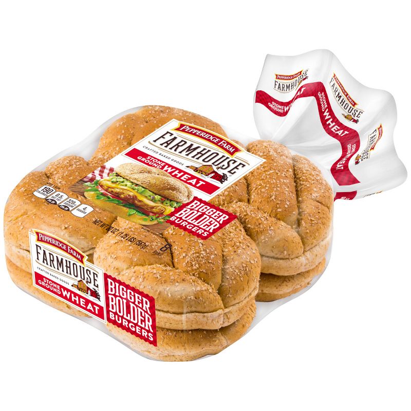 Pepperidge Farm Farmhouse Stone Ground Wheat Hamburger Buns, 20oz Bag, 8pk