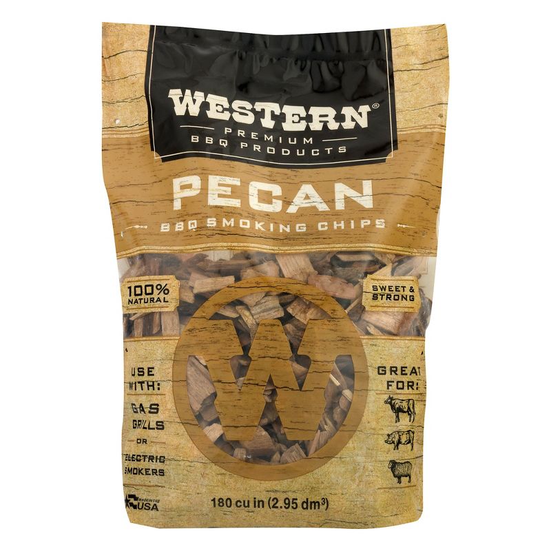 Western BBQ 78076 180 cu in. Premium Pecan Wood BBQ Charcoal Propane Grill/Smoker Cooking Chips (2 Pack)