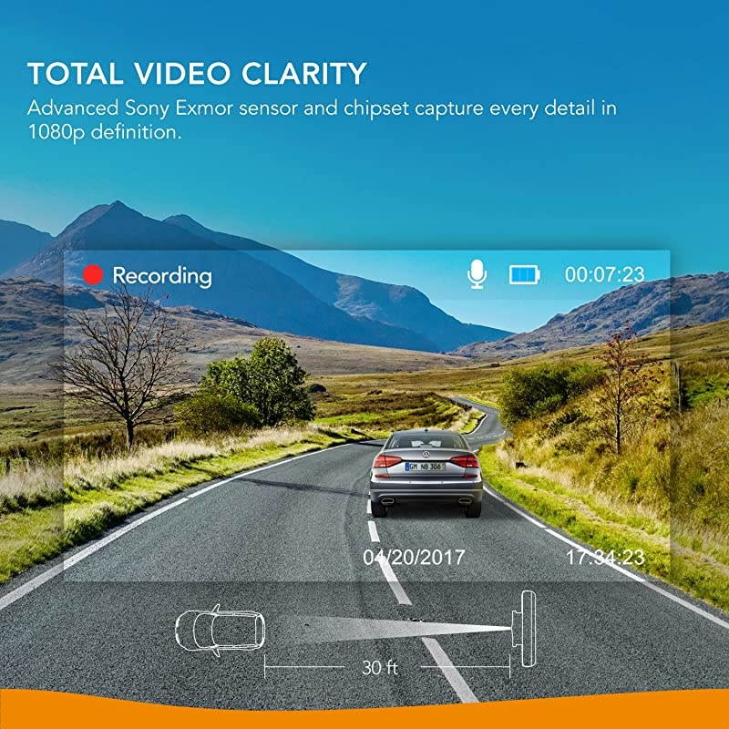 by Anker DashCam A1, Dash Cam for Car, Driving Recorder, 1080p FHD LCD Screen, Nighthawk Vision, Wide Angle Lens, Wi-Fi, G-Sensor, WDR, Loop Recording, Night Mode, Motion Detection, Dedicated App