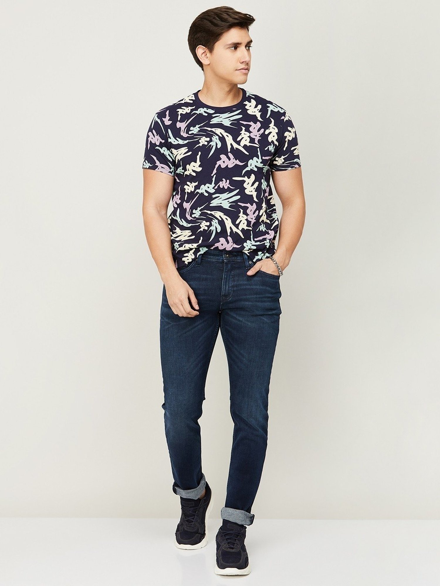 KAPPA Navy Cotton Regular Fit Printed T-Shirt