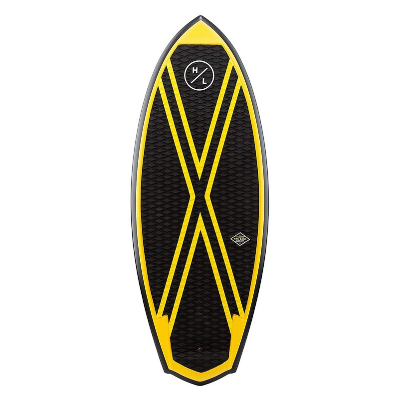 Hyperlite Shim 4.7 Wakesurfer Board with Layered Glass Deck, Pin Tail, Skim and Surf Combination Style for Wake Water Surfing Surfboard Riders, Yellow