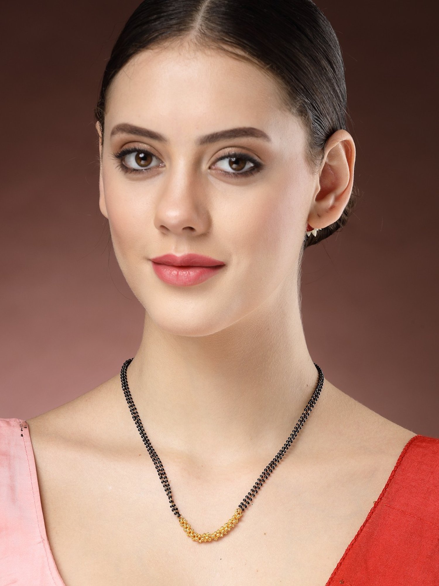NVR Women's Gold Plated Black Beaded Mangalsutra