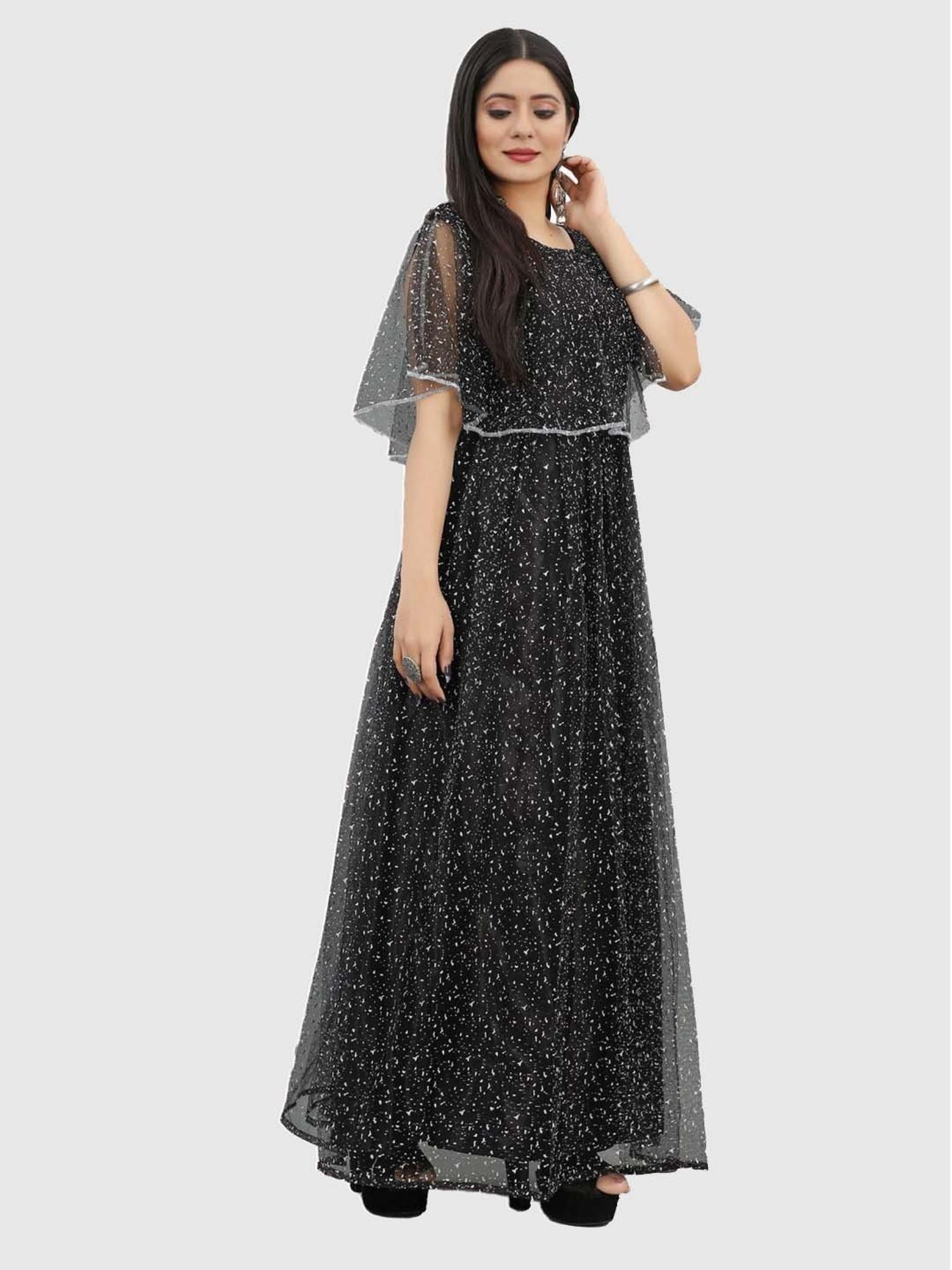 APNISHA Black Printed Maxi Dress