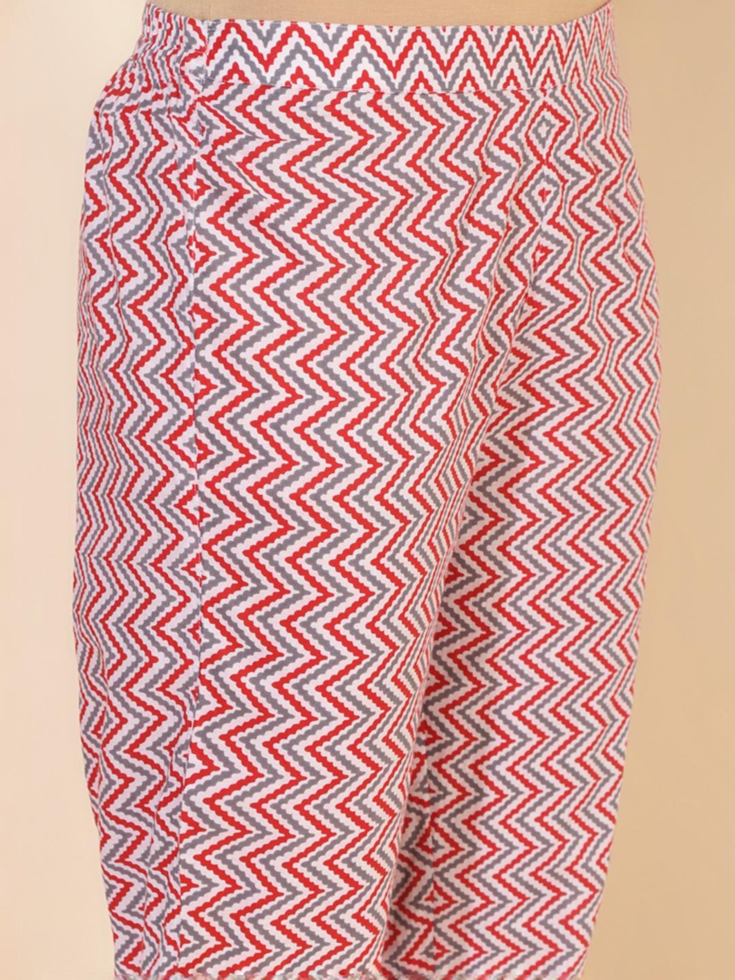 Janasya Red Cotton Printed Kurta Pant Set