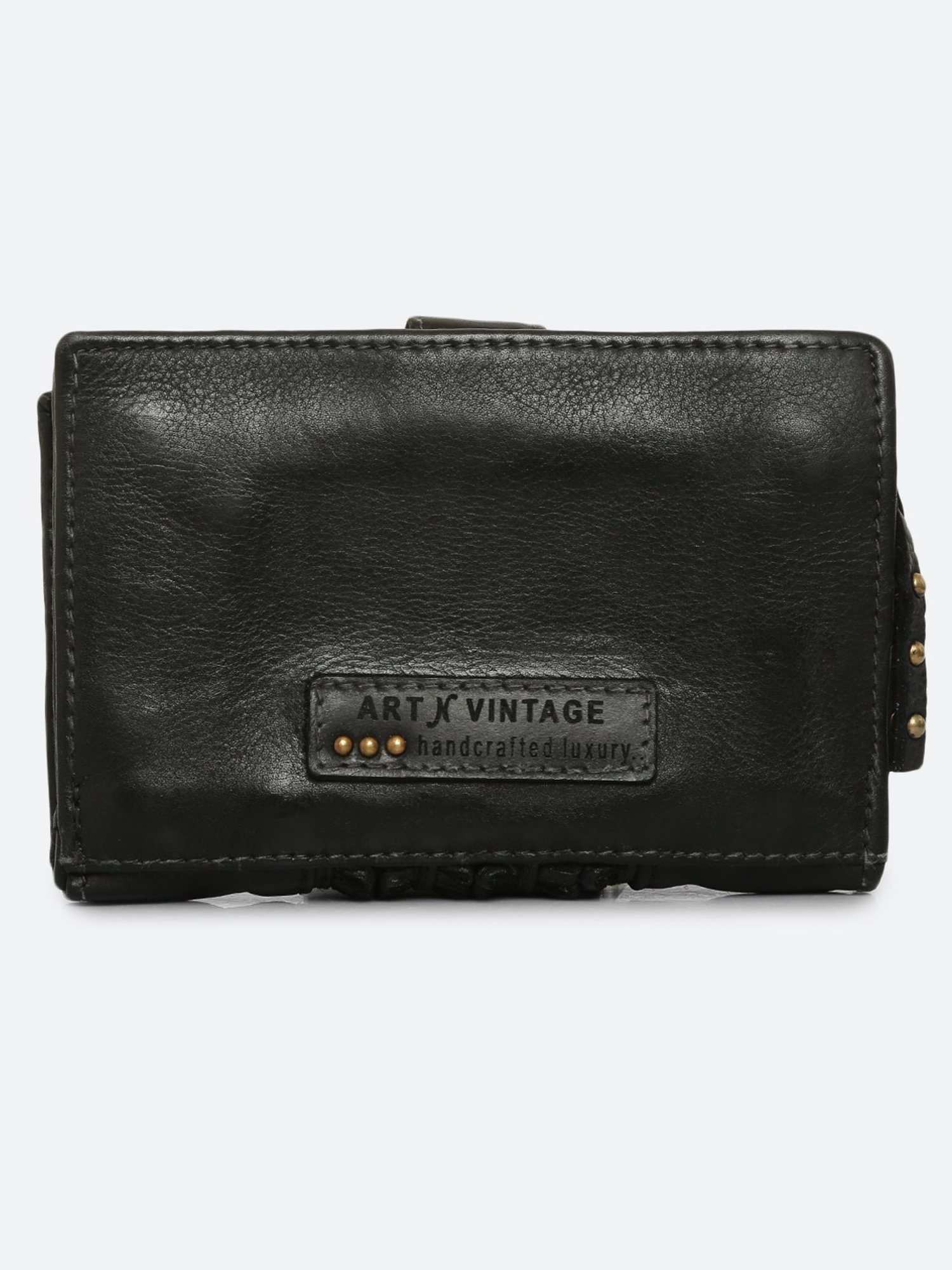 Art N Vintage Volga Black Leather Textured  Bi-Fold Wallet for Women