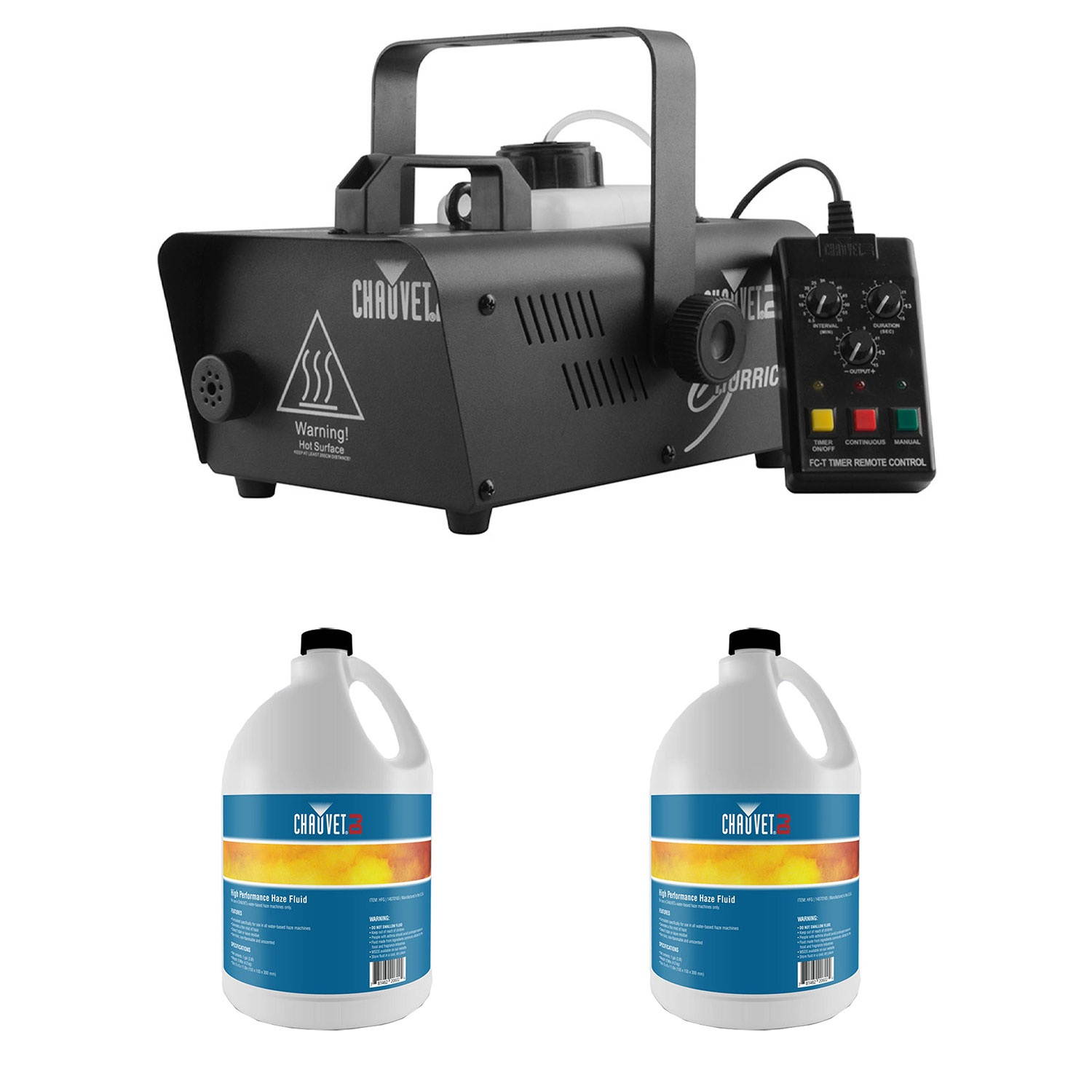 CHAUVET DJ Hurricane 1200 1L Pro Fog Machine +  Water Based Fog Fluid (2 Pack)