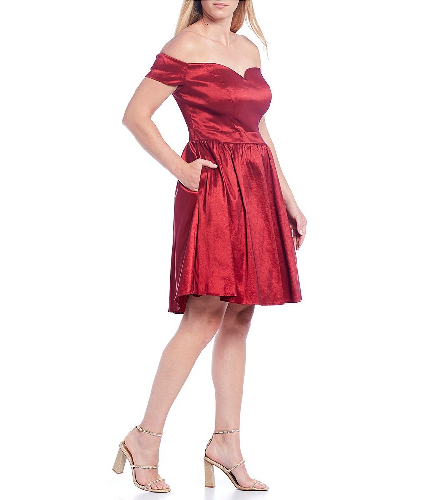 B. Darlin Plus Off-the-Shoulder Taffeta Fit & Flare Dress