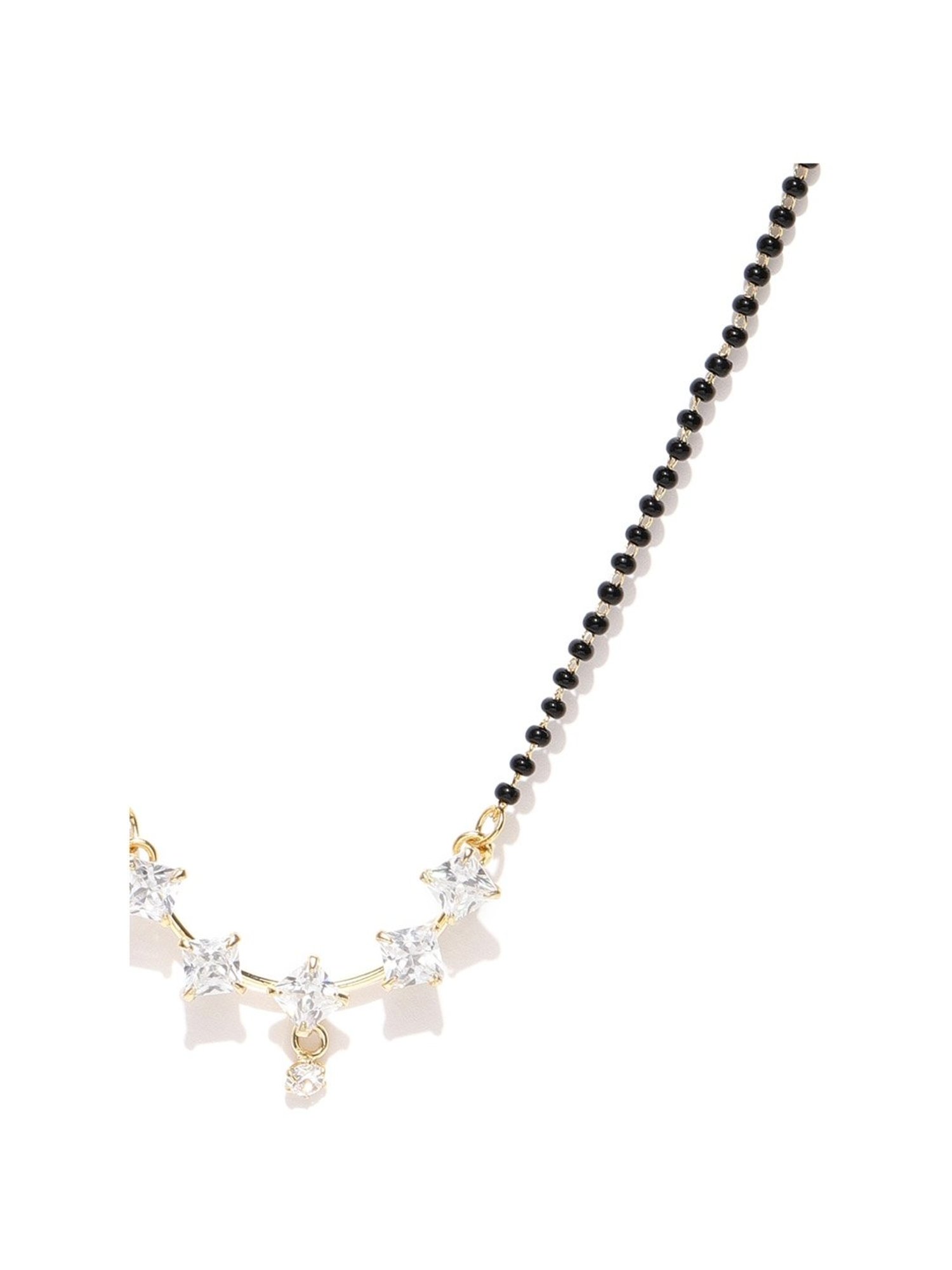 Abdesigns Gold-Plated American Diamond & Black Beaded Mangalsutra