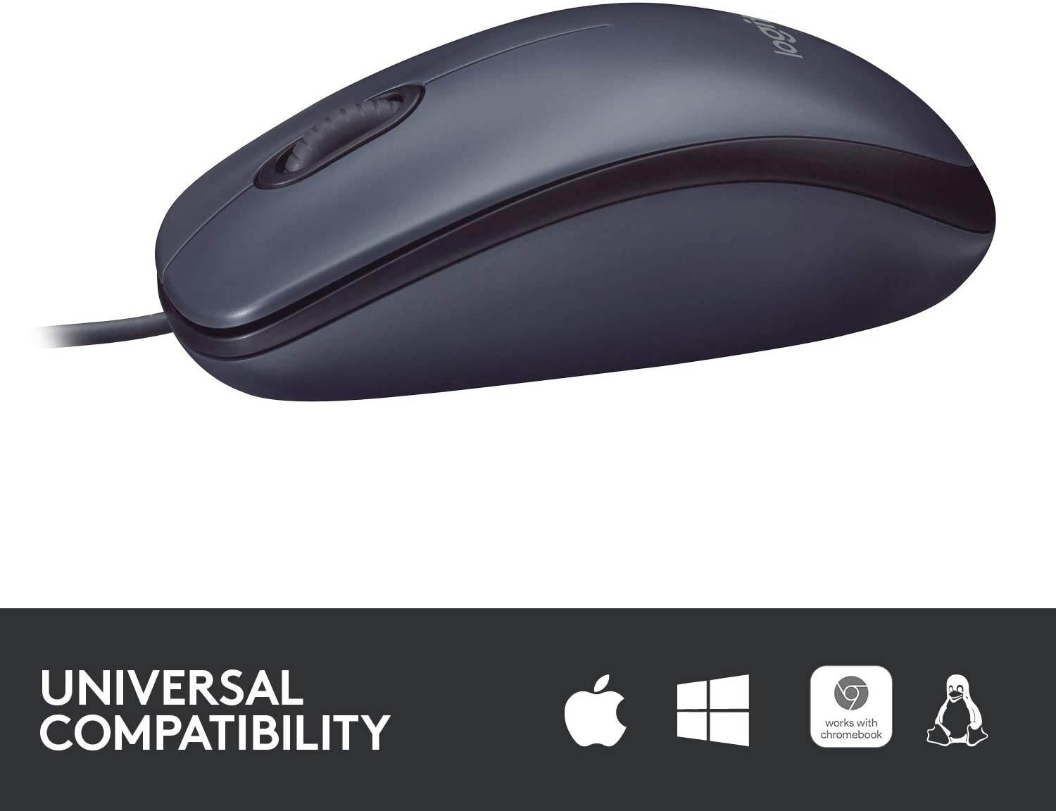Logitech B100 Corded Mouse &ndash Wired USB Mouse for Computers and laptops for Right or Left Hand Use Black