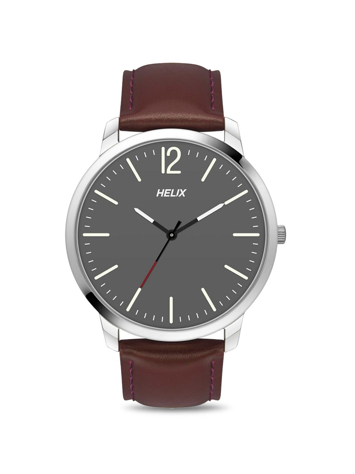 Helix By Timex Grey Round Dial Analog Leather Men Watch - TW039HG08