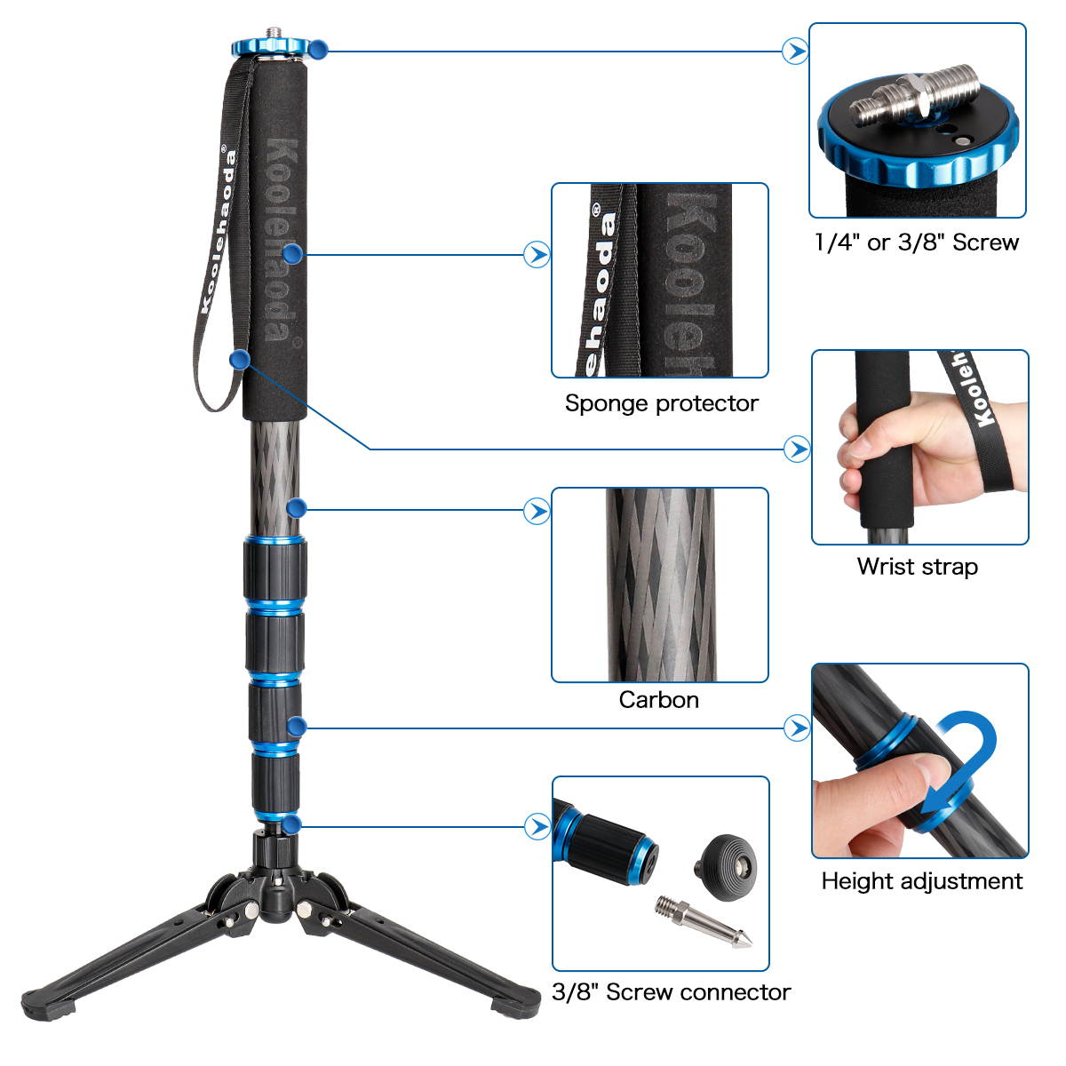 koolehaoda 68-Inch Professional Carbon Fiber Camera Monopod,with Folding Metal Support Base(MP-285LC+M3)