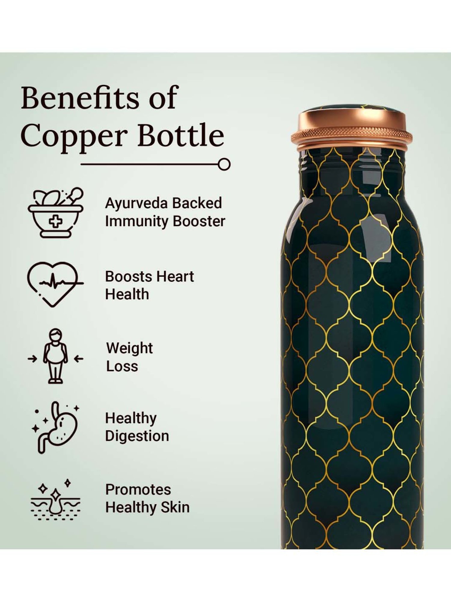 Everything Beautiful Dark Green Copper Water Bottle & Glass Set