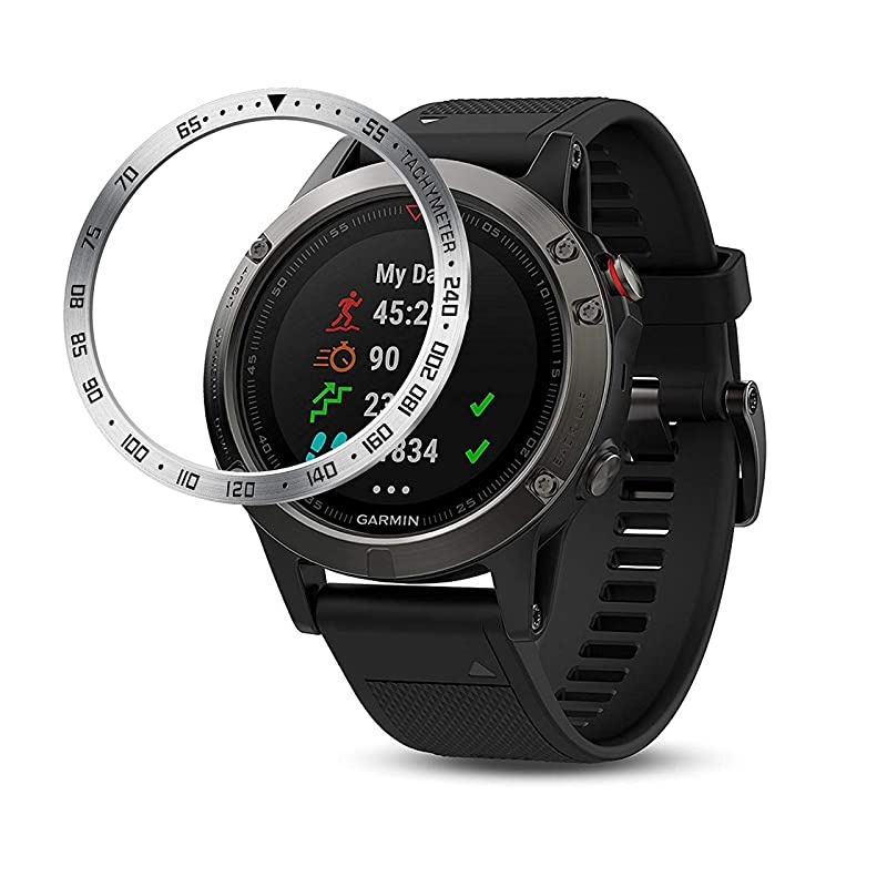 Stainless Steel Bezel Ring Compatiable with Garmin Fenix 5/5 Plus Bezel Ring Adhesive Cover Anti Scratch & Collision Protector for Garmin Watch Accessory (Black- Not Fit Fenix 5X / 5S)