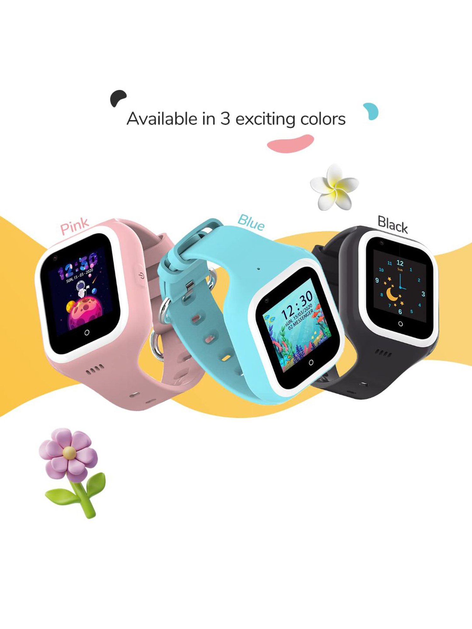 Turet Jellybean Kids Smartwatch with GPS Tracker, Voice & Video Call, SOS, HD Camera (Black)