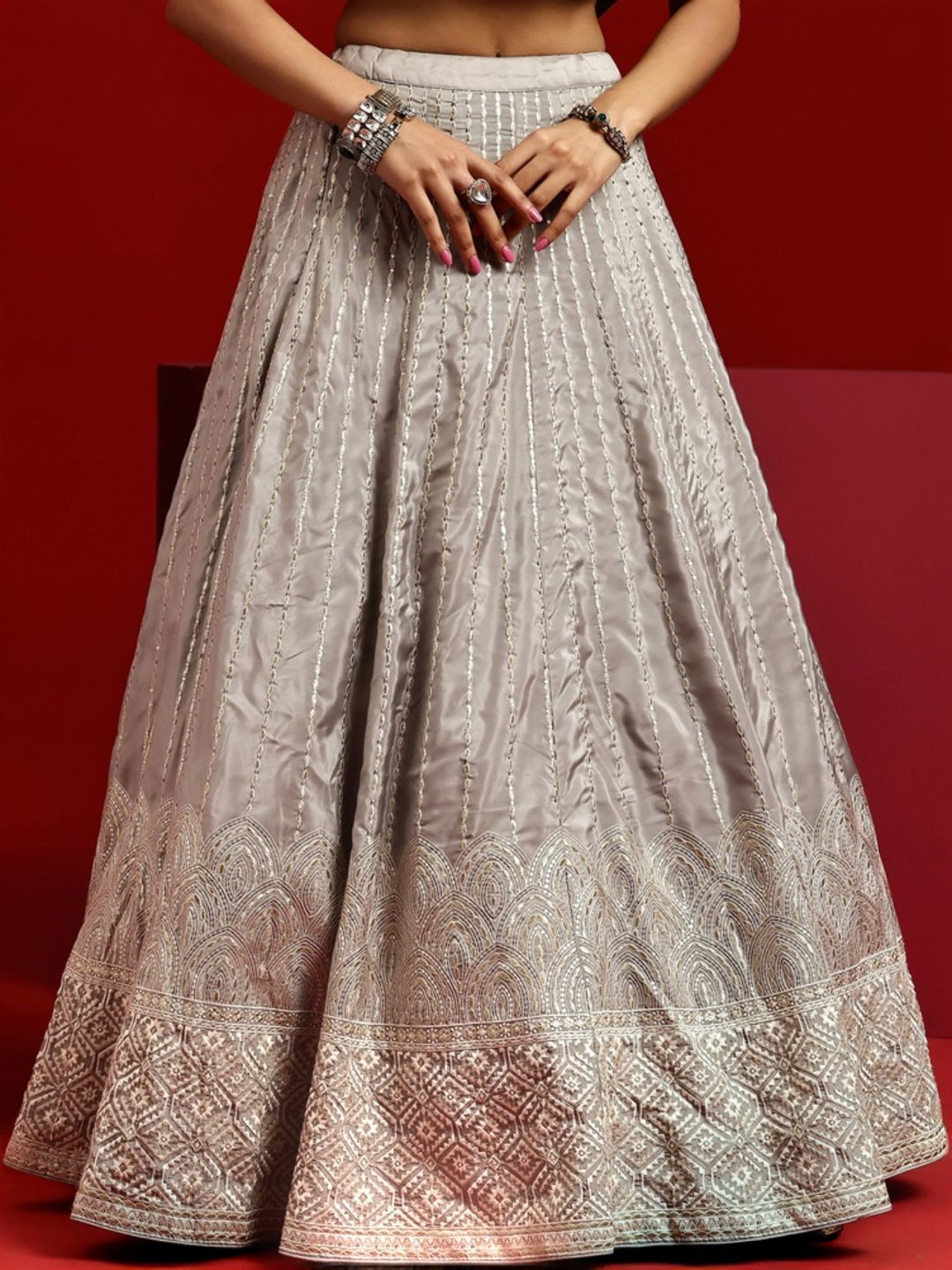 Libas Art Grey Embroidered Lehenga Choli Set With Dupatta