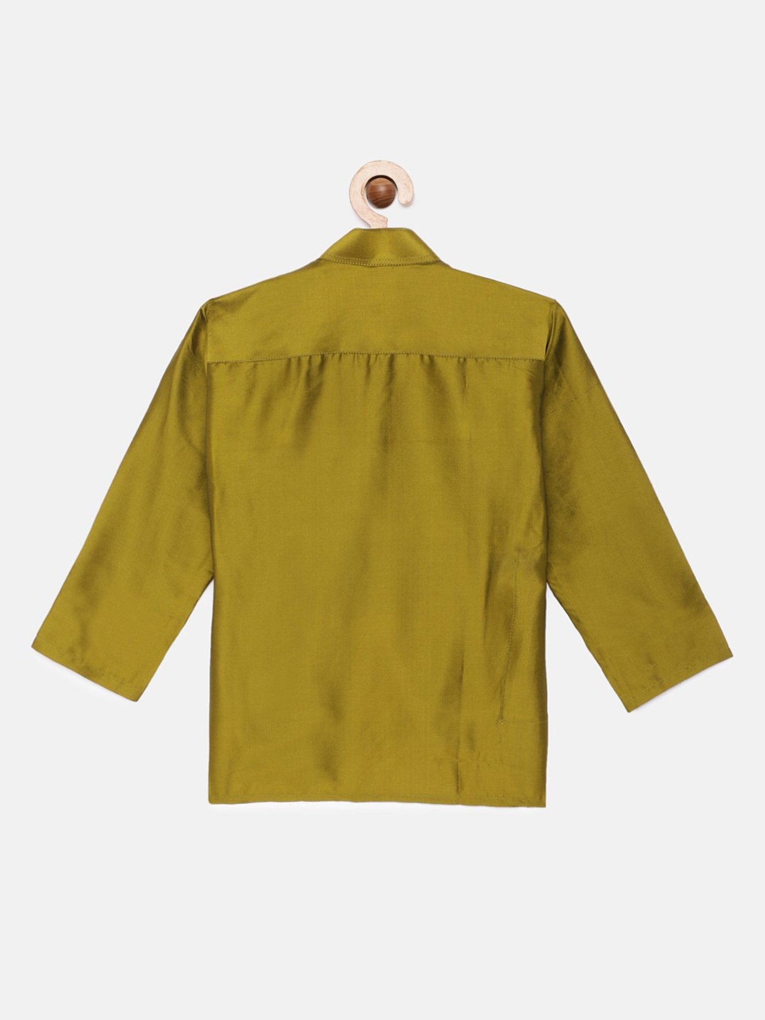 THANGAMAGAN Kids Olive Solid Full Sleeves Kurta