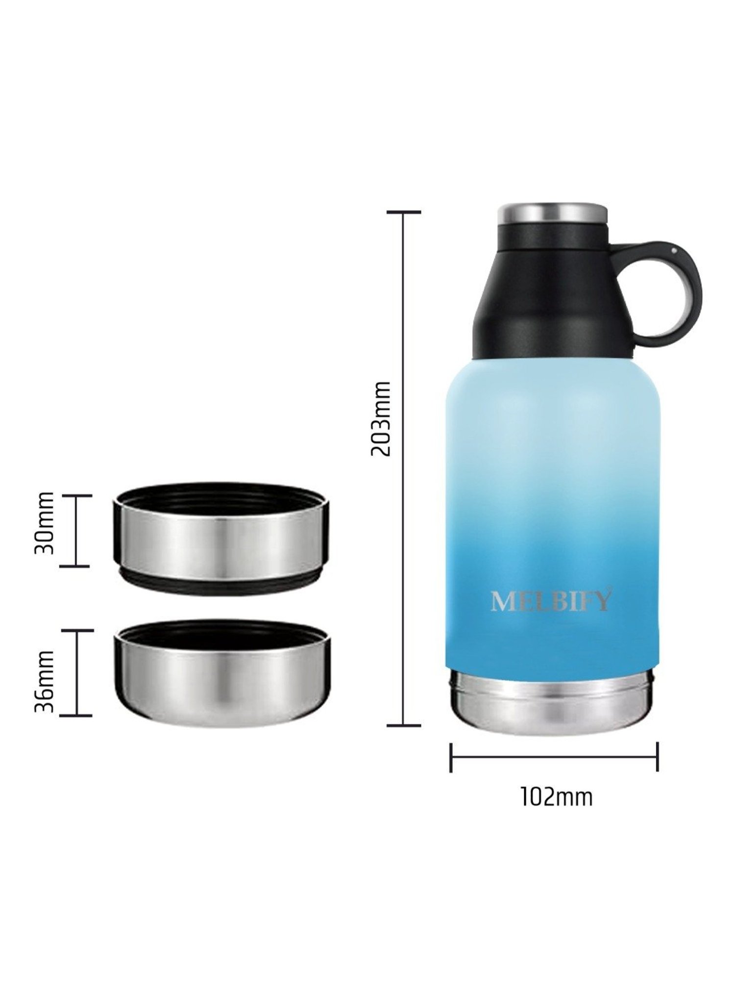 Melbify 3-in-1 Thermos Flask Blue ThermoSteel Water Bottle (1L)