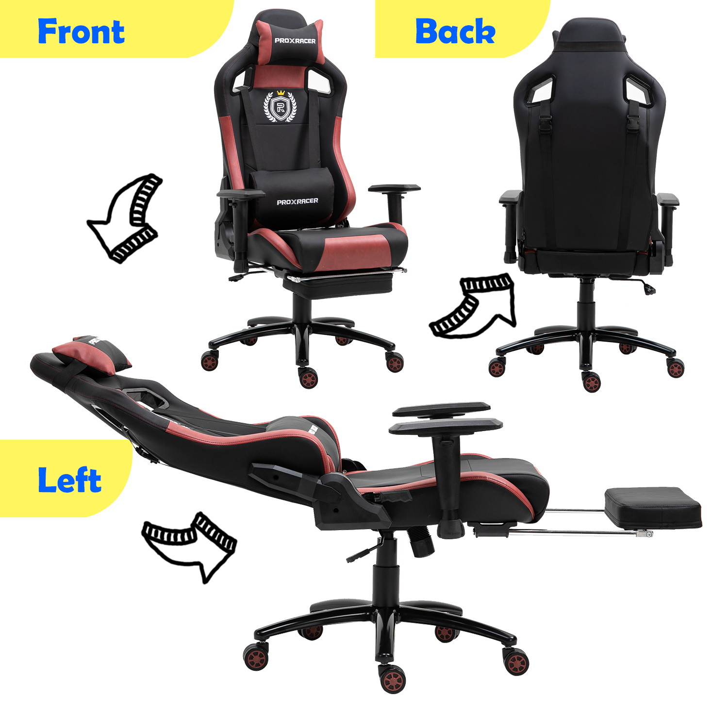 Walsport High-Back Racing Gaming Chair Office Chair Recliner Computer Chair Adjustable PU Leather Desk Chair with Massage Lumbar Support Footrest