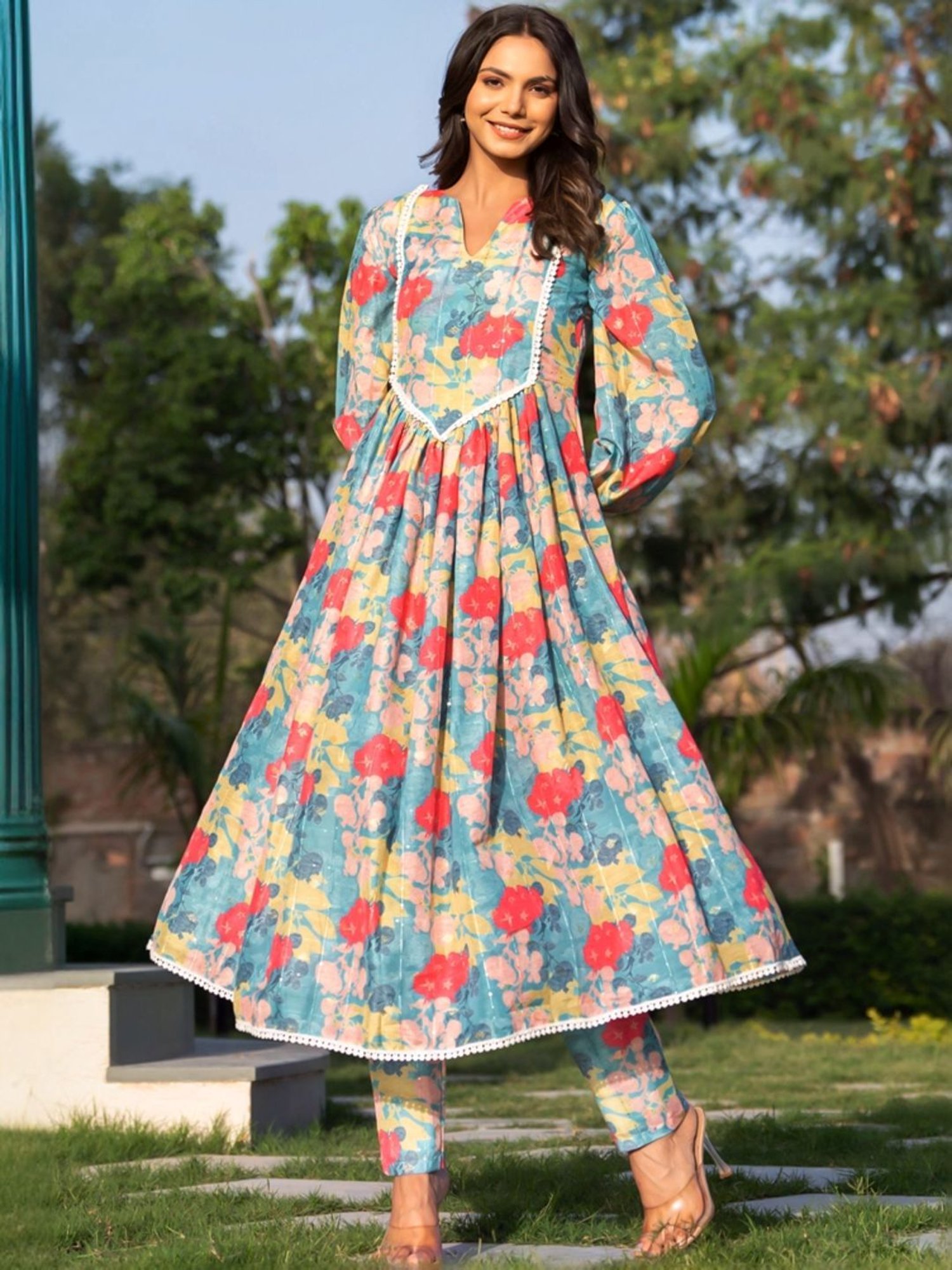 HOUSE OF JAMOTI Blue Printed A Line Kurta