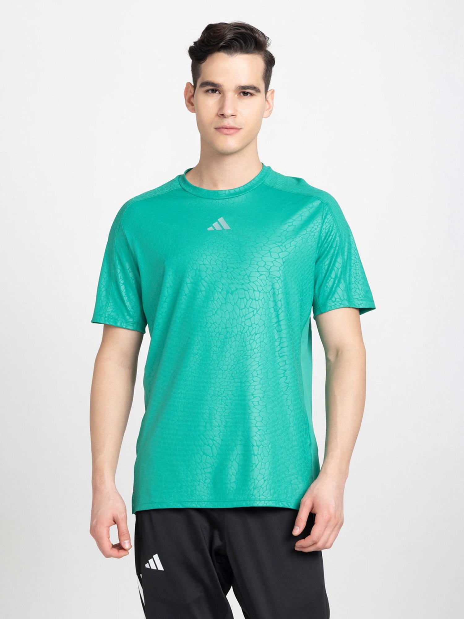 adidas Green Regular Fit Workout PU Print Sports T-Shirt
