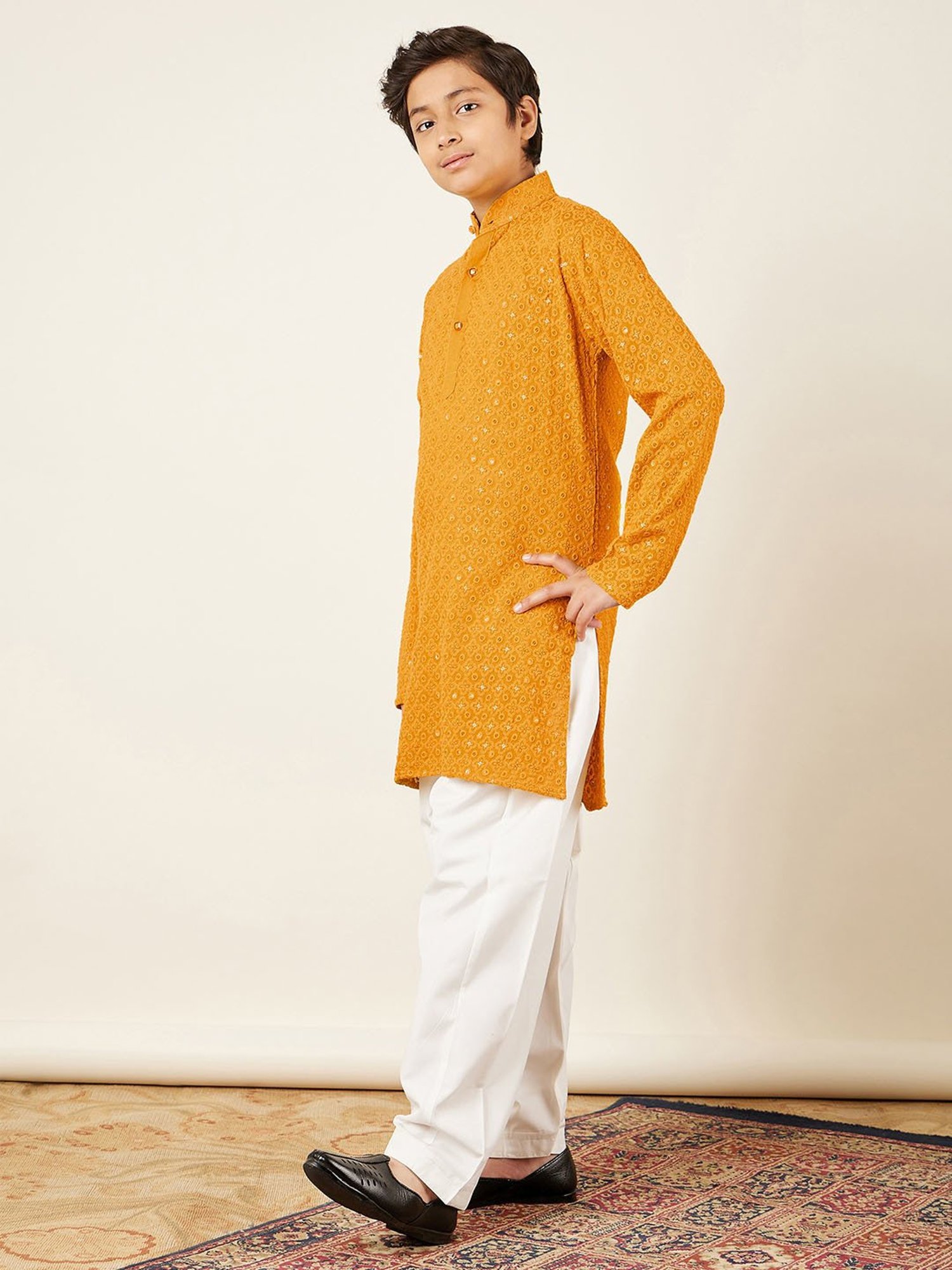 AJ Dezines Kids Yellow Embellished Full Sleeves Kurta with Salwar