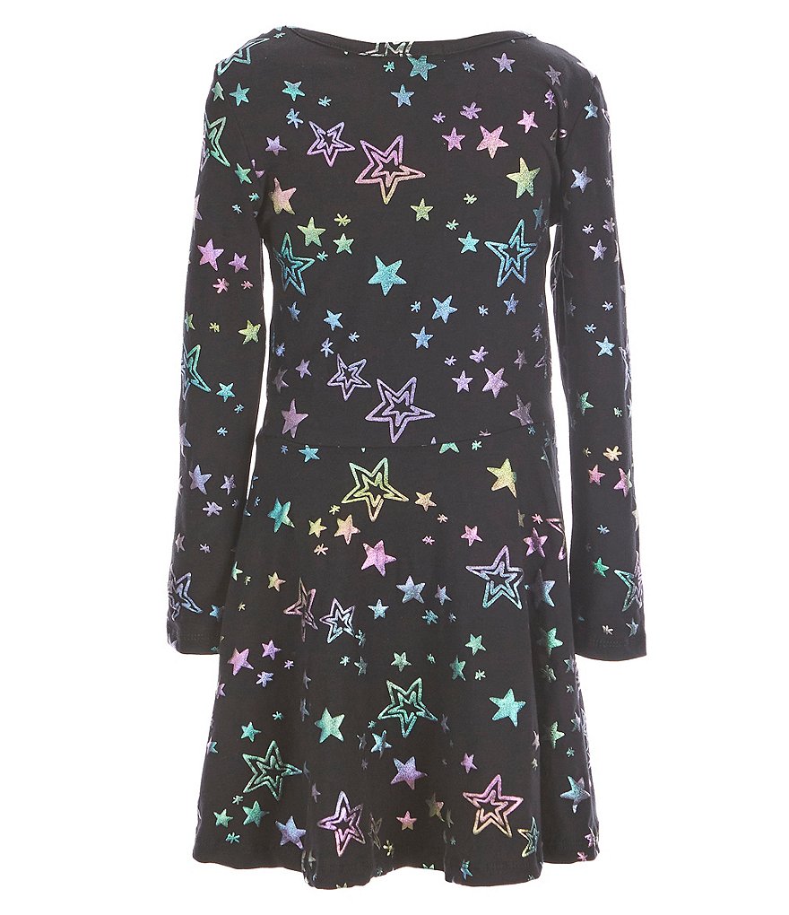 Flapdoodles Little Girls 4-6X Long-Sleeve Allover Multi-Foil Print Knit Skater Dress
