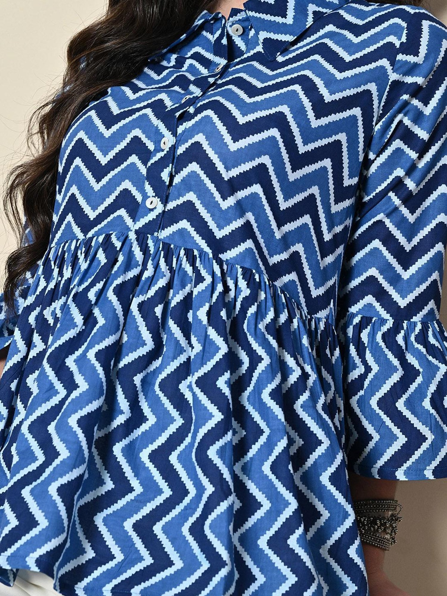 DECKEDUP Navy Cotton Printed Top