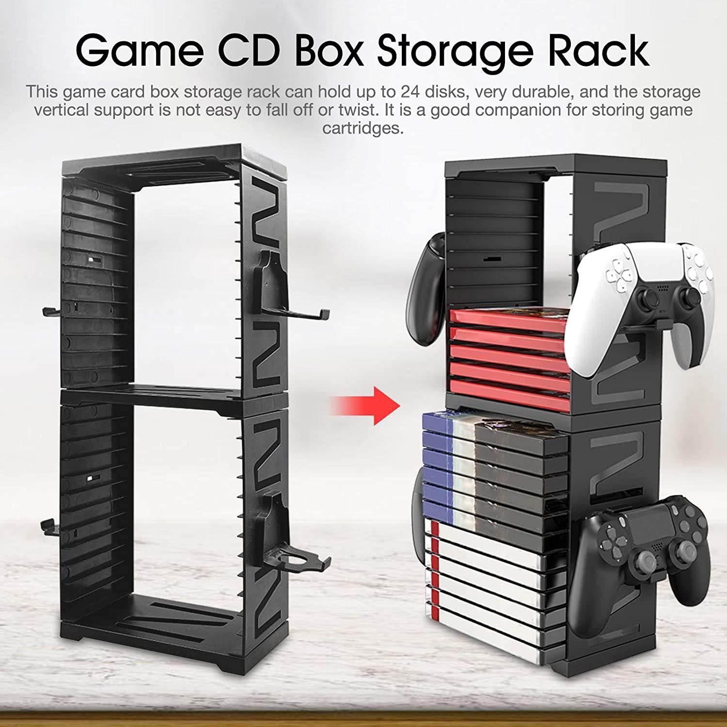 ROME CARE Multifunctional Game Disk Storage Tower Holder for PS5,Game Disk Rack and Controller Compatible with Xbox Series X/Nintendo Switch/PS4-White