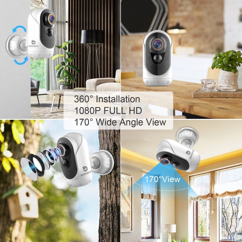WONGKUO Home Security Camera Outdoor, IP/Network Camera, Wireless Surveillance Security Cameras With 1080P Night Vision/ PIR Motion Detection/ 2-Way Audio/ IP65 Waterproof