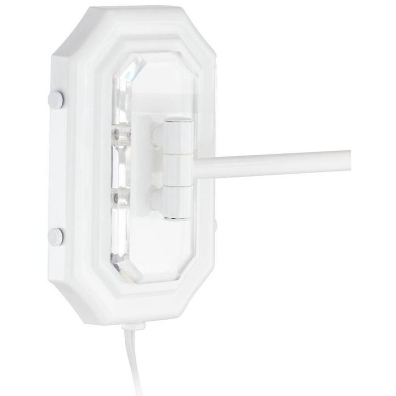 Barnes and Ivy Swing Arm Wall Lamp White Plug-In Light Fixture Pleated Tapered Drum Shade for Bedroom Bedside Living Room Reading