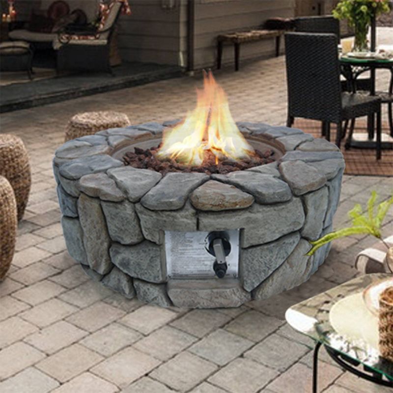 28" Outdoor Round Stone Propane Gas Fire Pit - Peaktop