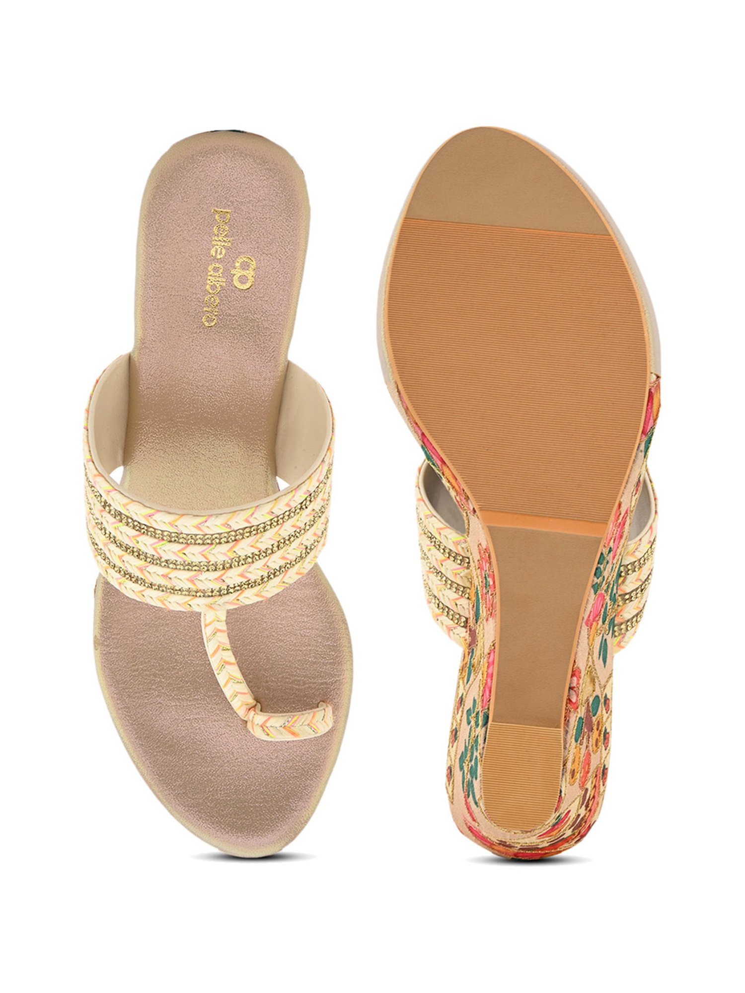 Pelle Albero Women's Gold Toe Ring Wedges