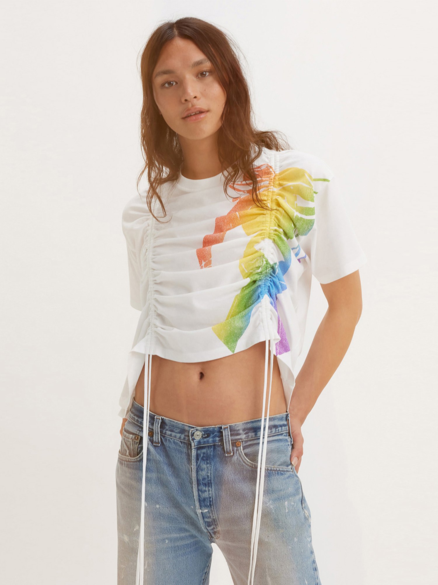 Levi's White Cotton Printed T-Shirt