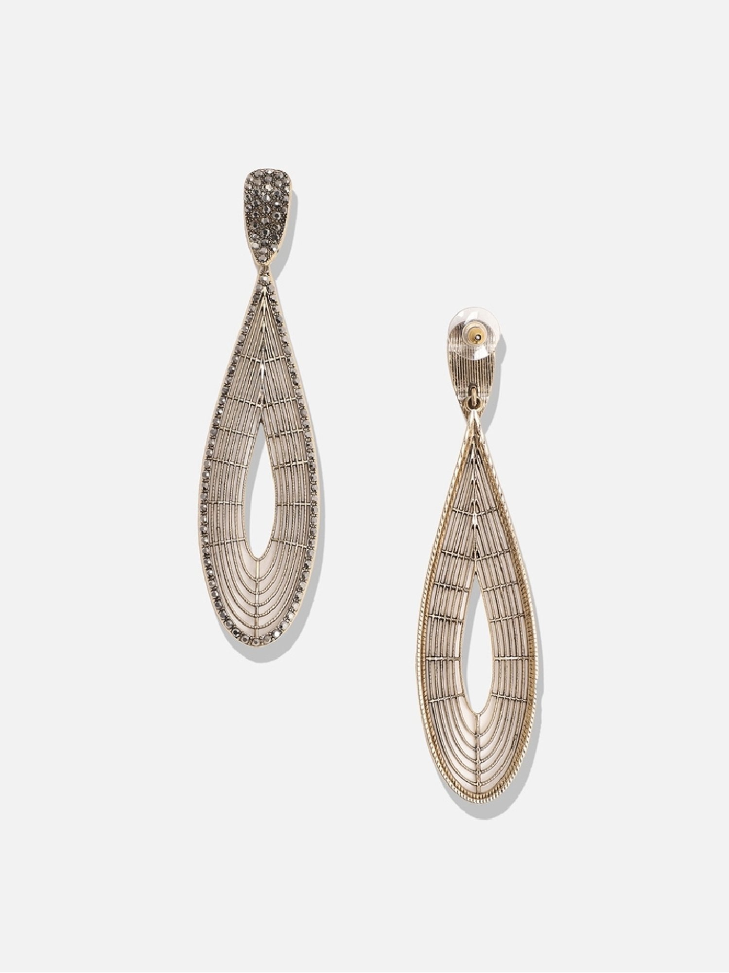 Sohi Women's Maxi Lined Teardrop Drop Earrings  Silver