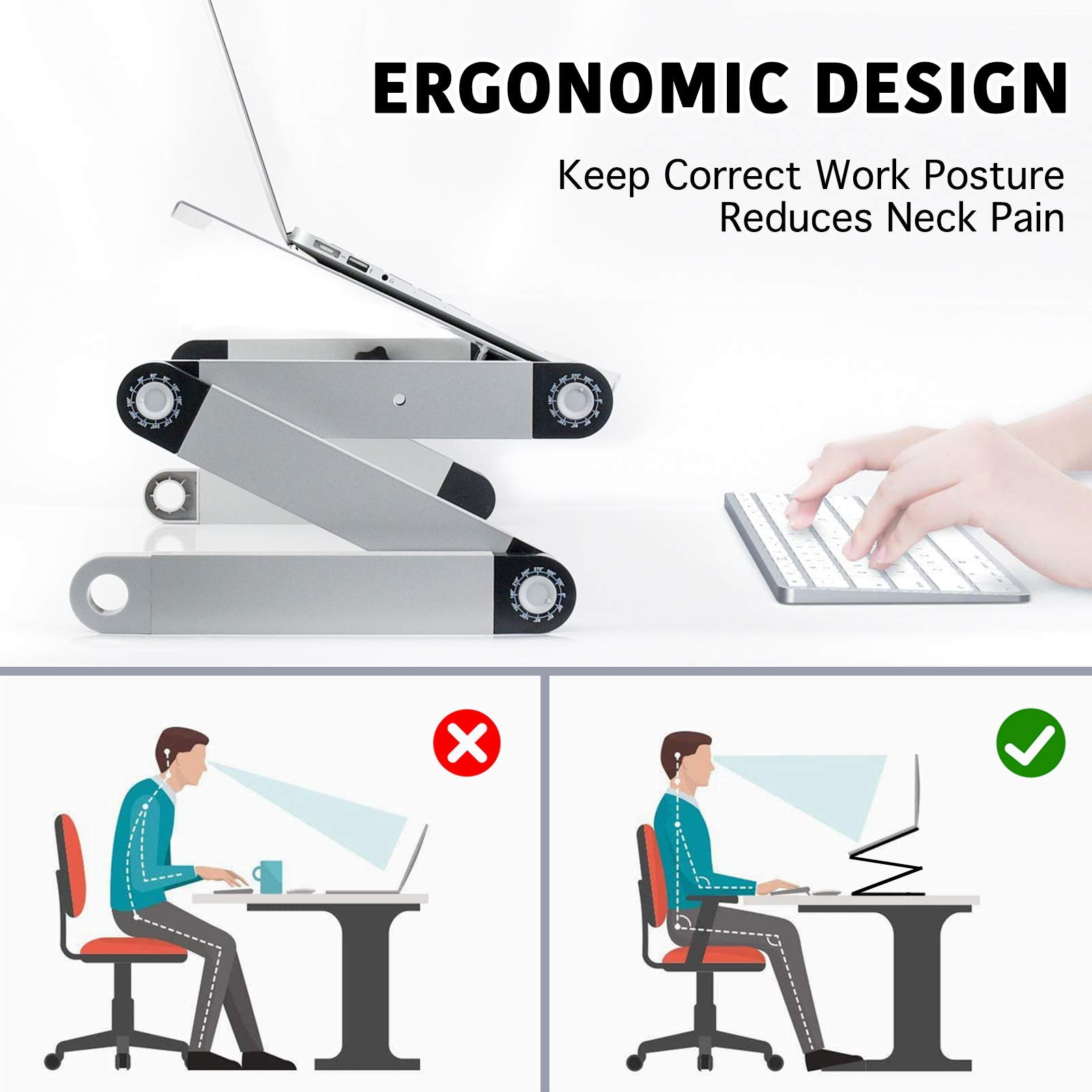 Laptop Stands Adjustable&nbsp;Lap Desks Portable Laptop Bed Table with Cooling Fans & Mouse Pad for Couch, Bed, Sofa