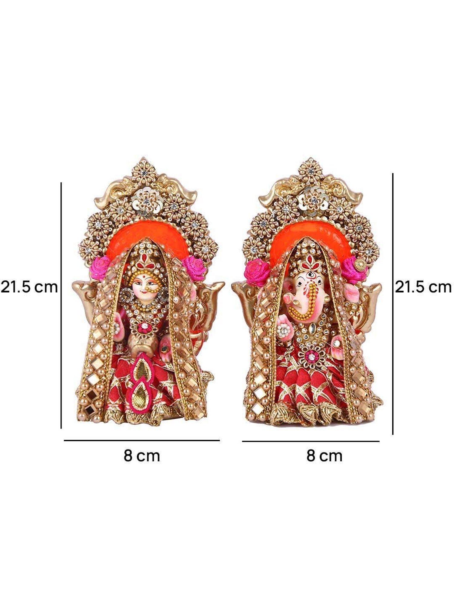 Aapno Rajasthan Red & Golden Terracotta Handcrafted Laxmi Ganesh Idol Set