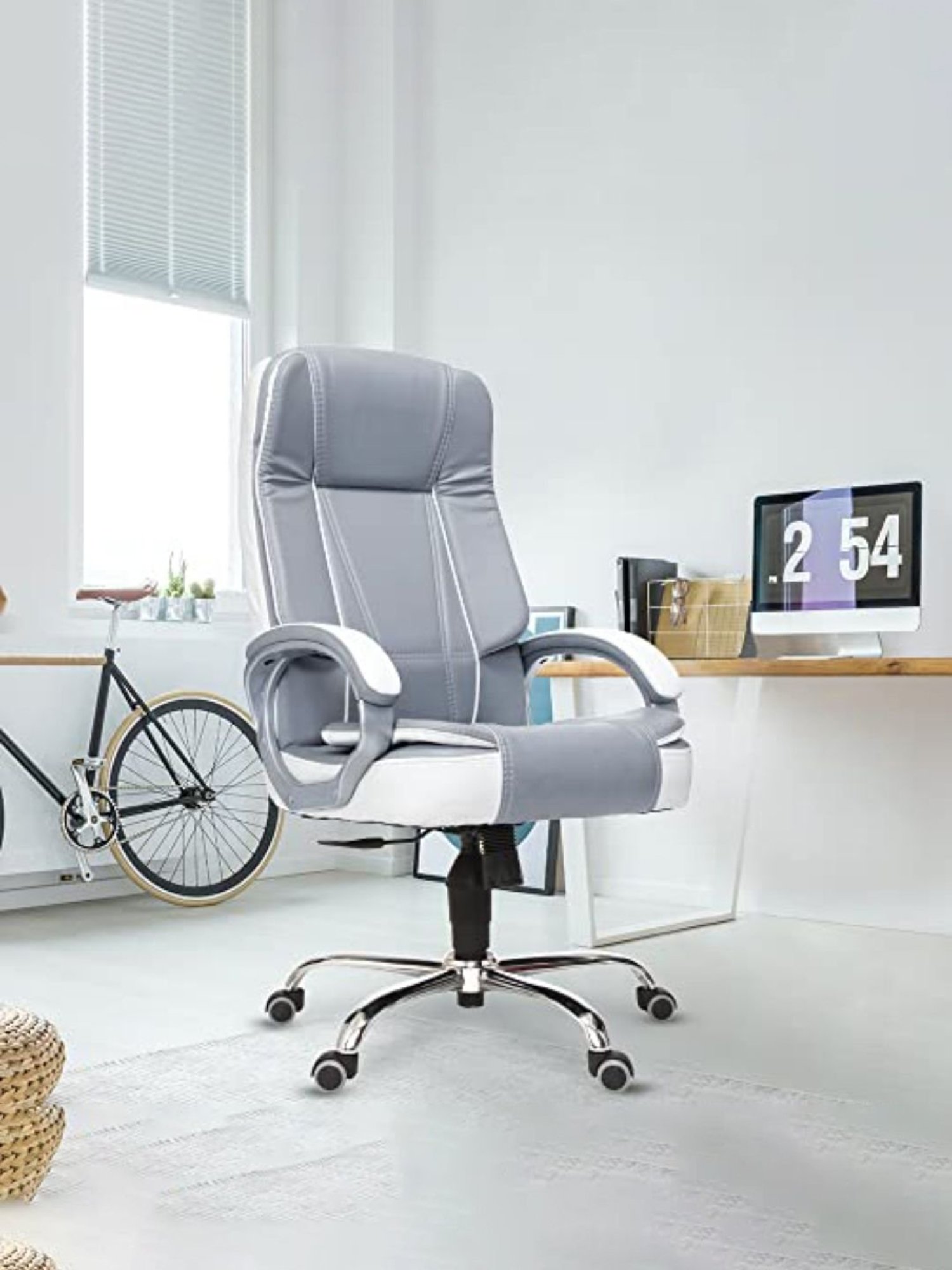 Green Soul Vienna White & Grey PU Leather High Back Chair