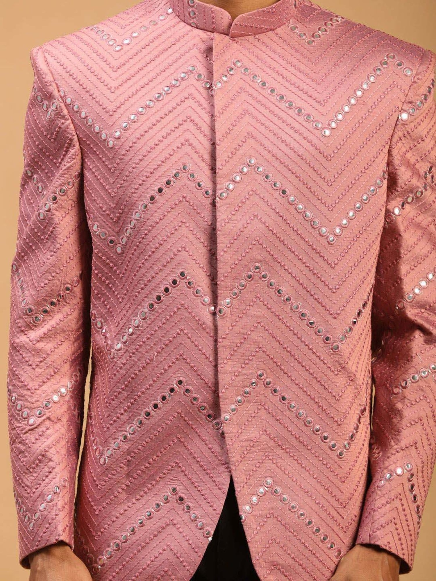 Vastramay Onion Pink Regular Fit Embellished Ethnic Blazer