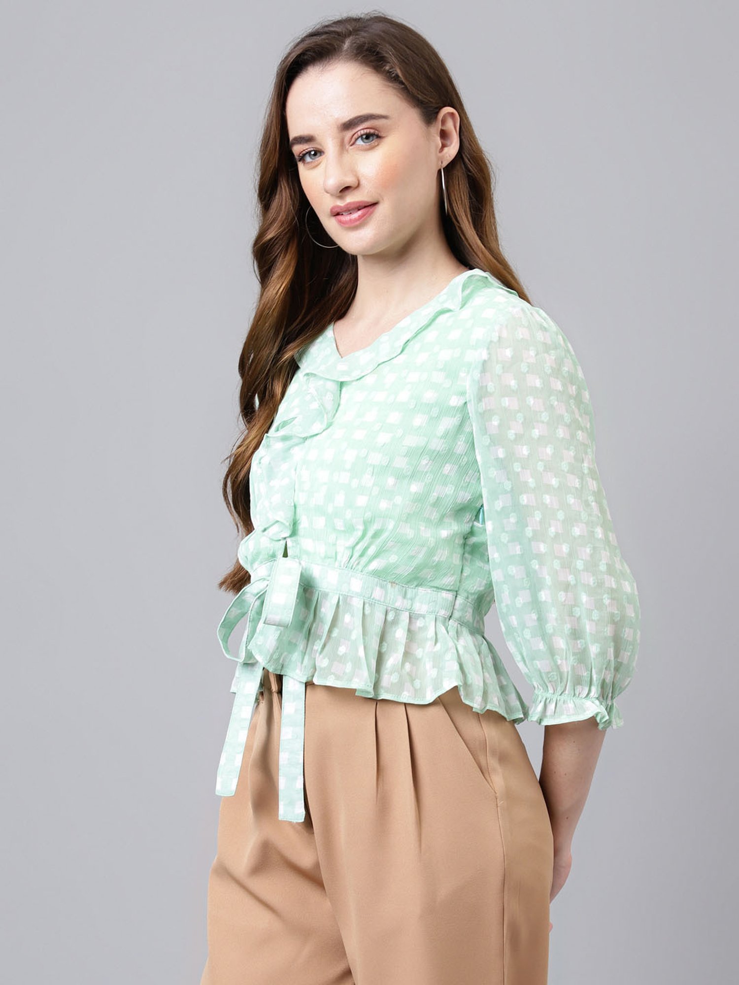 Latin Quarters Green Printed Top