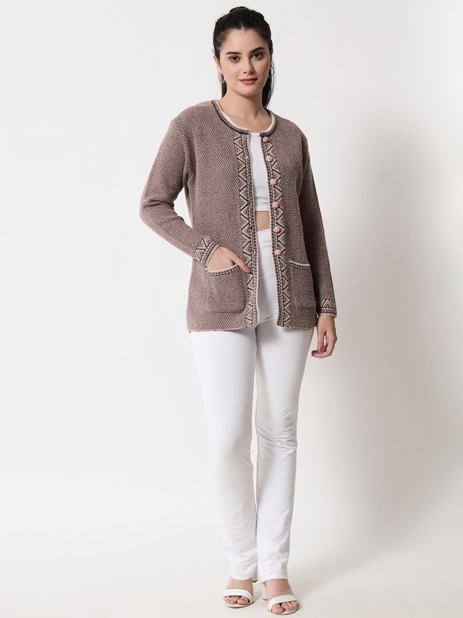 TAB91 Peach Self Design Cardigan