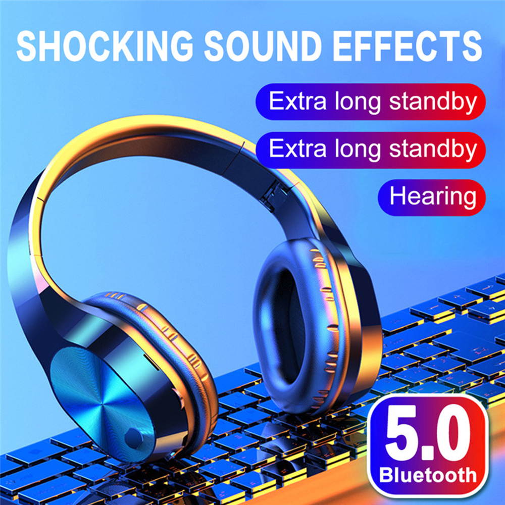 T5 Headset Wireless Headset HD Microphone Sports Headphones Foldable Headset Bluetooth V5.0 Music Headphone ,Black