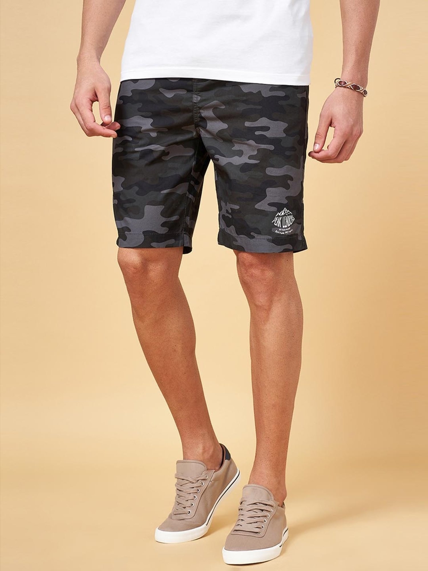 Urban Ranger by Pantaloons Black Cotton Slim Fit Camouflage Shorts